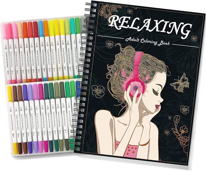 Kalysky Adults Coloring Books for Women Set - Relaxation Coloring Book and 36 Color Coloring Markers for Adults, Spiral Binding,Women's Freedom and Stress Relief