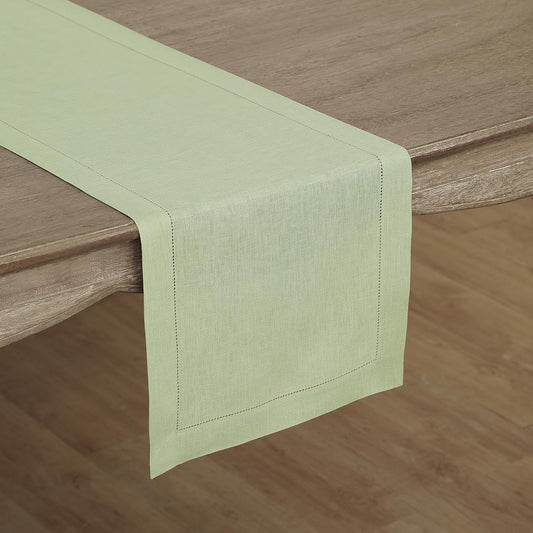 Solino Home Linen Sage Green Table Runner 72 Inches Long - 100% Pure Linen Hemstitch Table Runner 14 x 72 Inch for Dresser, Dining, Fall, Autumn, Halloween, Thanksgiving, Christmas - Classic Hemstitch