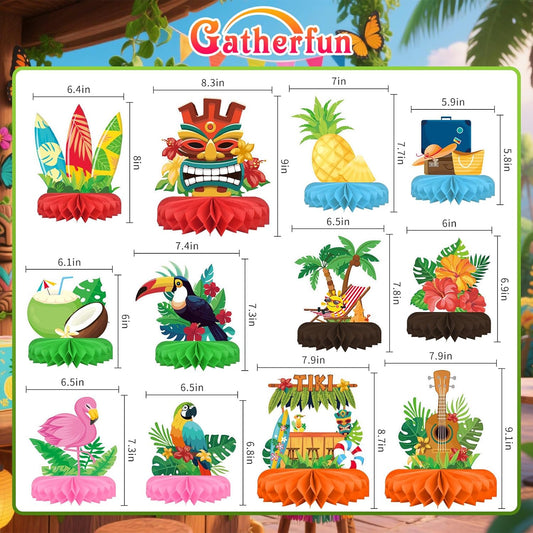 Hawaiian Luau Party Decorations Set: Aloha Theme Table Decoration with Luau Honeycomb Centerpiece for Tiki and Luau Hawaiian Party Supplies