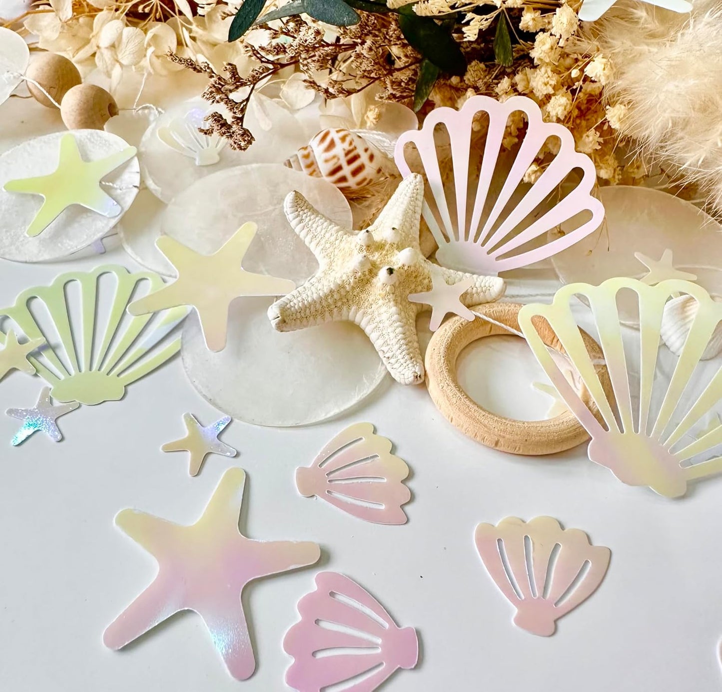 Seashell Confetti for Table Decor.100PCS Pearl Pink Seashell Glitter Confetti for Mermaid Birthday Party Decorations Starfish Ocean Party Decorations