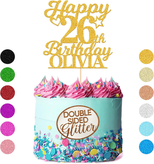 Personalized Happy Birthday Cake Toppers Birthday Cake Topper Gifts for Women Men Custom Glitter Cake Toppers with Any Name & Age for 18th 21st 30th 40th 50th 60th Cake Decorations (Gold)