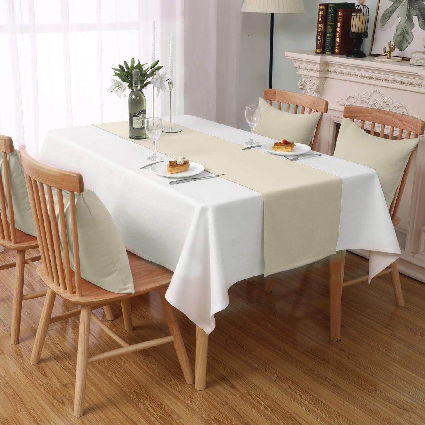 DUALIFE 2 Pack Table Runner 14 x 108 Inch Long Table Cloth Table Runners for Wedding Engagement Banquet Graduations Birthday Party Decorations Beige