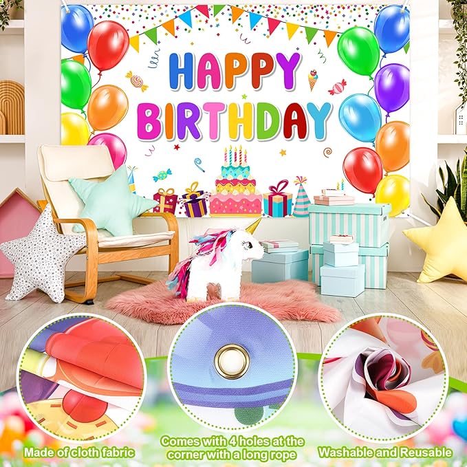Happy Birthday Banner Backdrop Decorations Flag Outdoor 71x44 Inch,Colorful Rainbow Birthday Bunting for Boys Girls Indoor Home Party Supplies,Yard Sign Photography Background