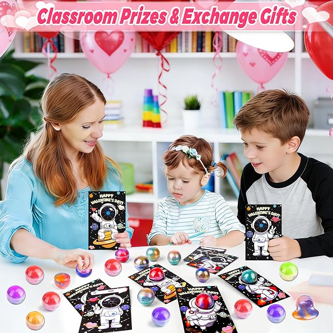 28 Pack Valentines Day Gifts for Kids Classroom, Galaxy Slime Kit Valentines Cards for Kids School Class Valentines Day Slime Fidget Toys Valentines Exchange Cards Valentines Party Favors Boys Girls