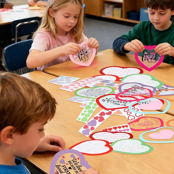 Frienda 48 Set Christian Valentines Crafts Religious Valentine's Day Craft Kit with Sticker DIY Christian Religious Hanging Ornament Make Your Own Sunday School Home Decor for Party Favors Activities
