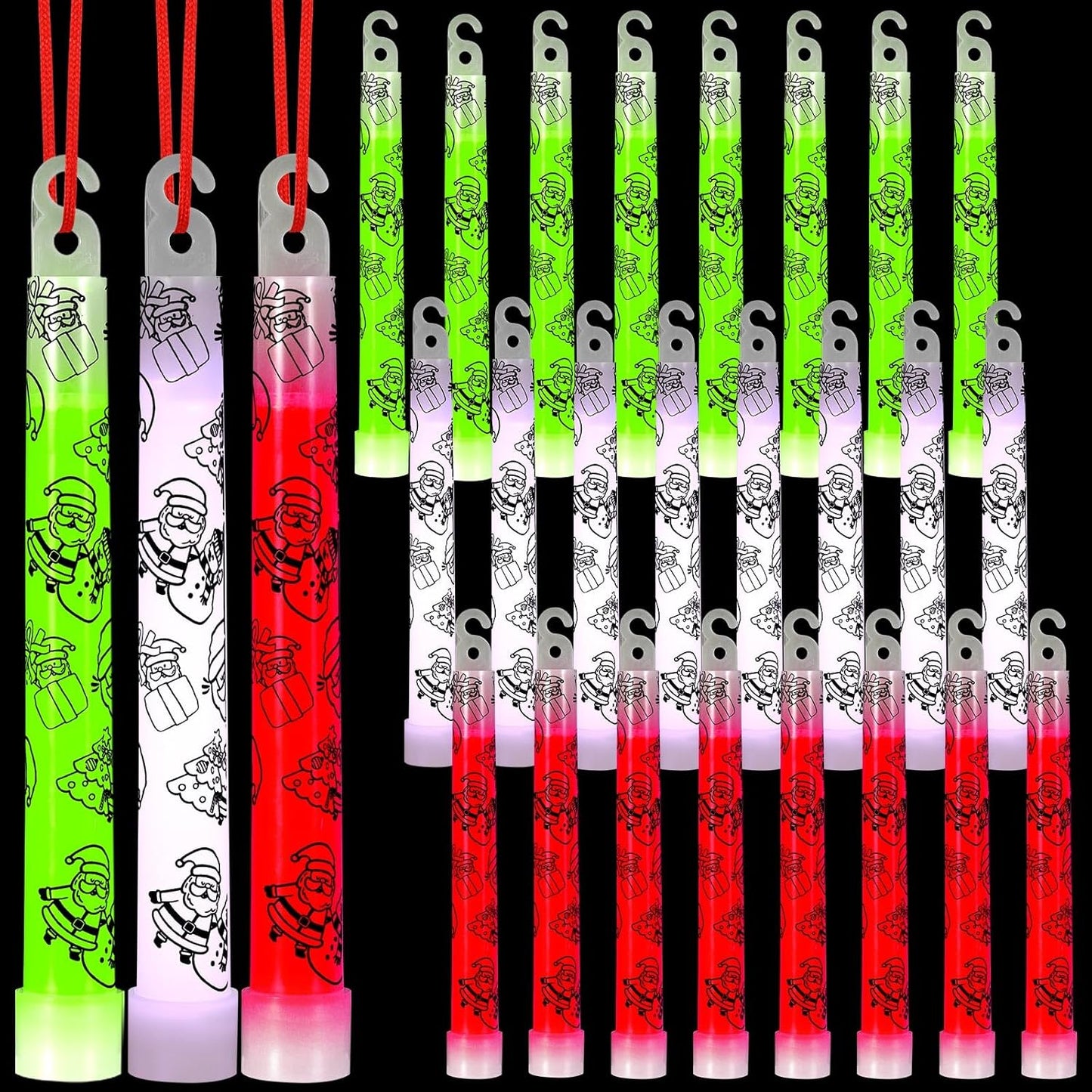 Jenaai Glow Sticks Bulk Hanging Wands 6 Inch Mini Sticks Goodie Bags Fillers Glow in the Dark Party Favors Supplies (12 Pcs,Santa Claus)