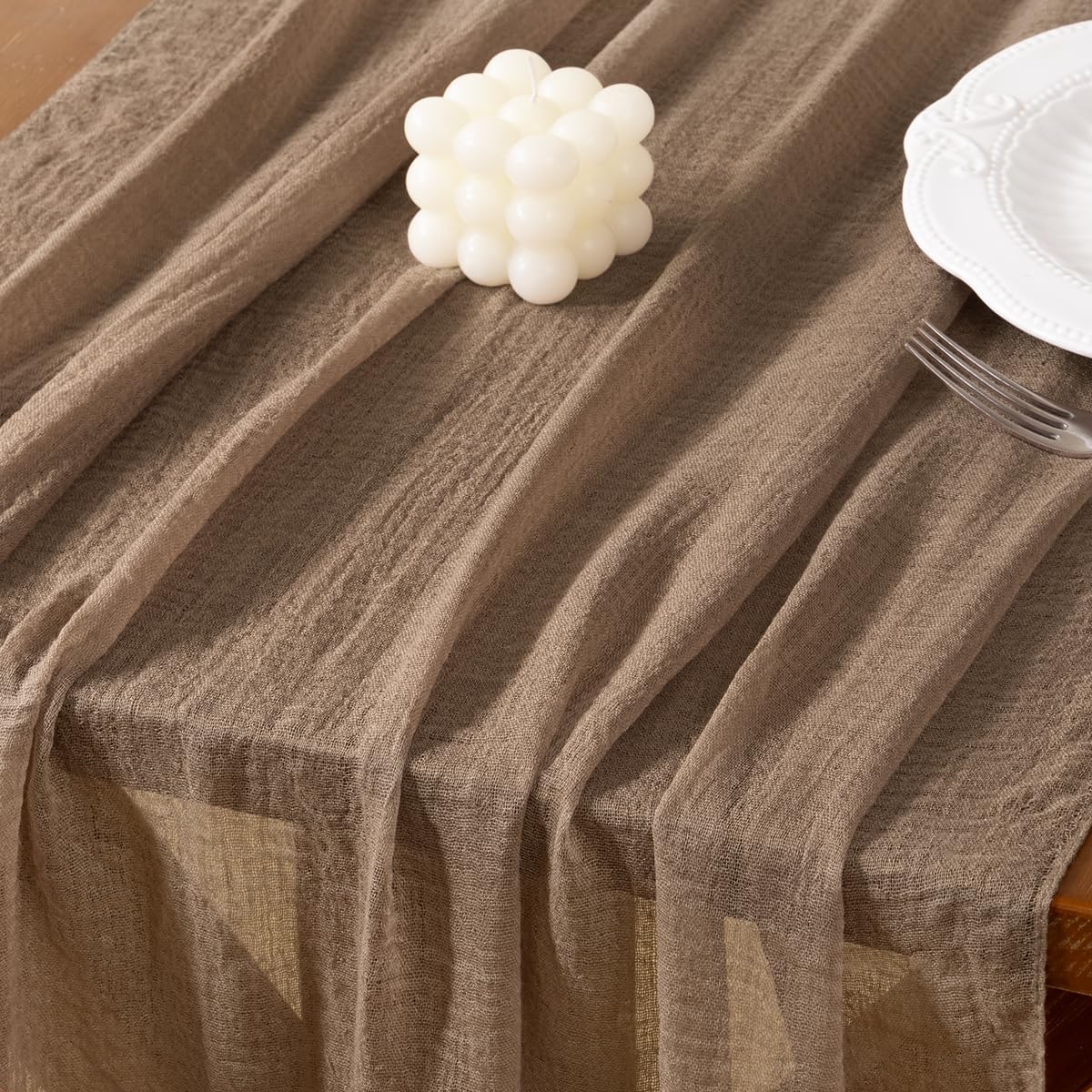 Socomi Cheesecloth Table Runner Coffee Fall Thanksgiving Gauze 120 Inch Rustic Boho Cheese Cloth Runner for Wedding Party Baby Bridal Shower Centerpiece Decoration Holiday Home Decorations