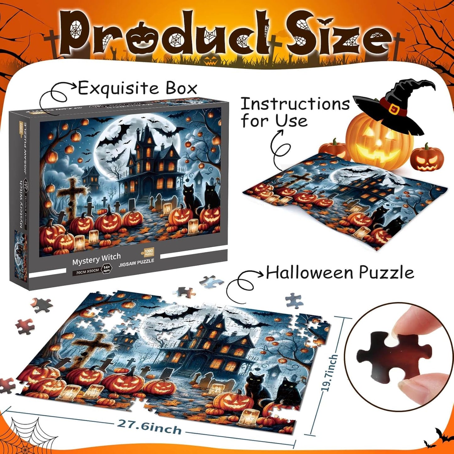 1000 Piece Halloween Puzzles for Adults Kids: Haunted House Mansion Puzzle Party Game Toy Gifts for 3+ Years Old Boys Girls Halloween Nightmare Before Christmas Jigsaw Puzzle for All Ages