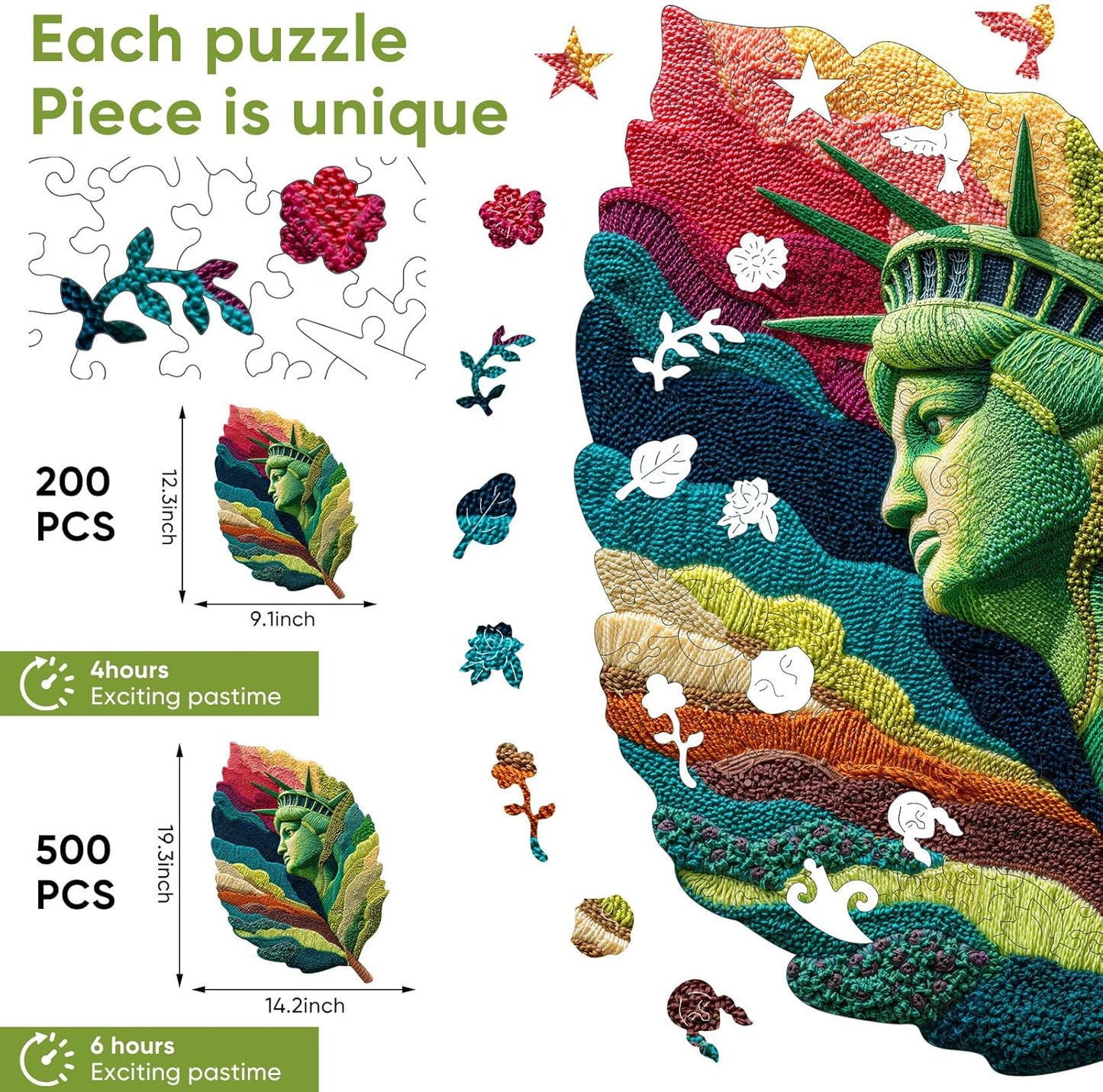 MYS A·U·R Wooden Puzzles for Adults, Freedom Leaf Jigsaw Puzzle 500pcs, 14.2X19.3in, Creative Wooden Puzzle, Wood Puzzles Adult for Stress Relief Gifts & Relaxation