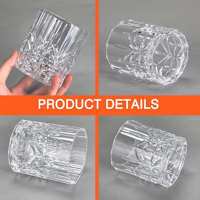 12 Sets Plastic Whiskey Glasses 14 oz Unbreakable Whiskey Drinking Glasses Old Fashioned Cocktail Cups Plastic Water Tumblers Clear Wine Cup Shatterproof Short Tumbler for Indoor Outdoor
