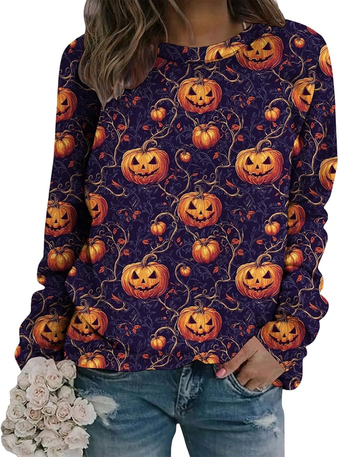 LIZALIG Pullover Cute Sweatshirt Orange Skeleton Fall Festive FunWomens Design Bat Holiday Party Outings Pumpkin Print