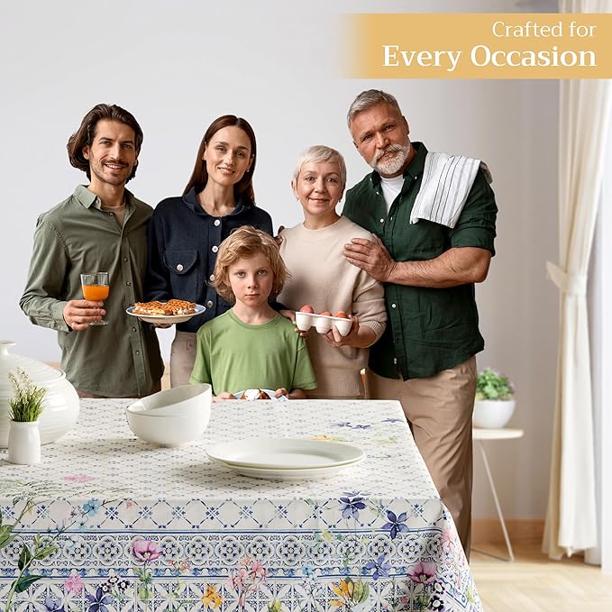 Maison d' Hermine Table Cloth Rectangle Table 100% Cotton 70 x 120 Inches Tablecloth Reusable Decorative for Dining Room Farmhouse Home Valentines Day Decorations Spring Summer - Faience
