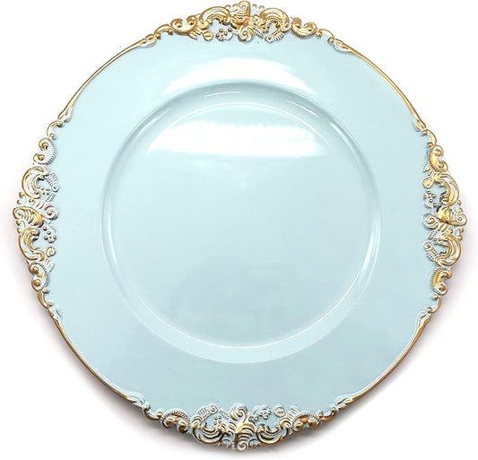 allgala 13-Inch 48-Pack Case Lot Heavy Quality Round Charger Plates-Floral Light Blue-HD80844