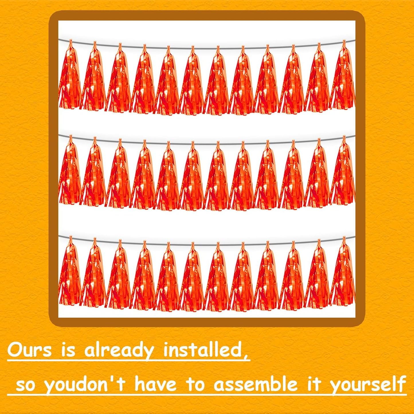 3P Orange Tassel Banner Garland Metallic Foil Fringe Banner Tinsel Tassels Streamer Banner Backdrop for Parade Floats, Graduation Decorations, Father's Day, Fall, Thanksgiving Party Decoration