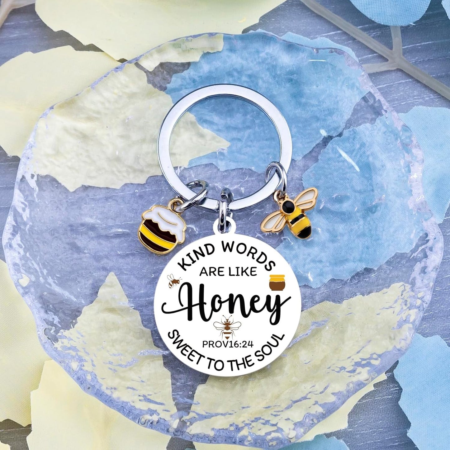 Christian Keychain for Women Teen Girls Religious Bible Verse Keychain Inspirational Bee Themed Christian Gift for Friends Family Cute Sweet Like Honey Bee Gifts Bible Scripture Accessories