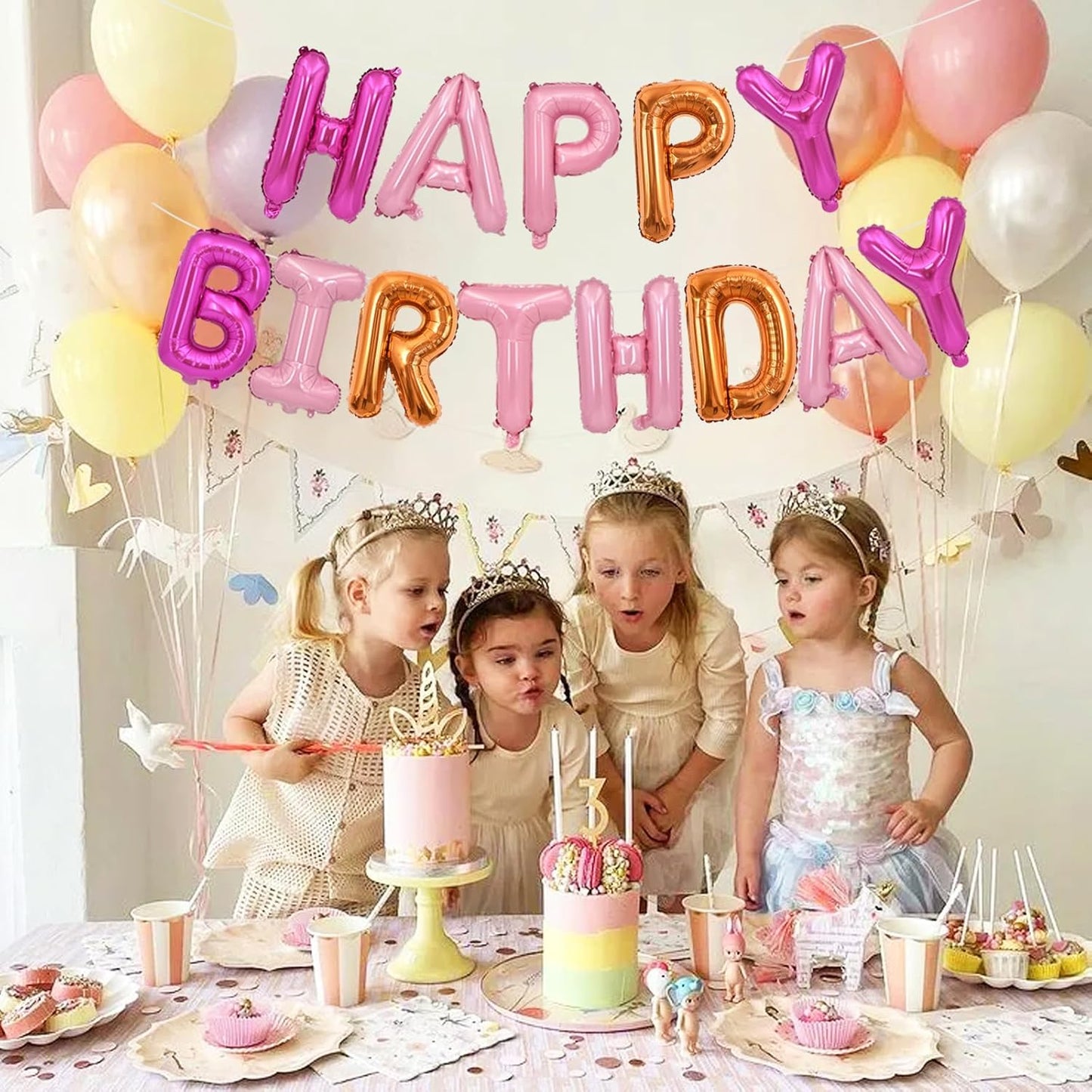 TONIFUL Happy Birthday Balloons Banner 16 Inch Mylar Foil Letters Birthday Sign Reusable for Girls Boys Kids & Adults Birthday Party Decorations Supplies（Hot Light Pink Orange）