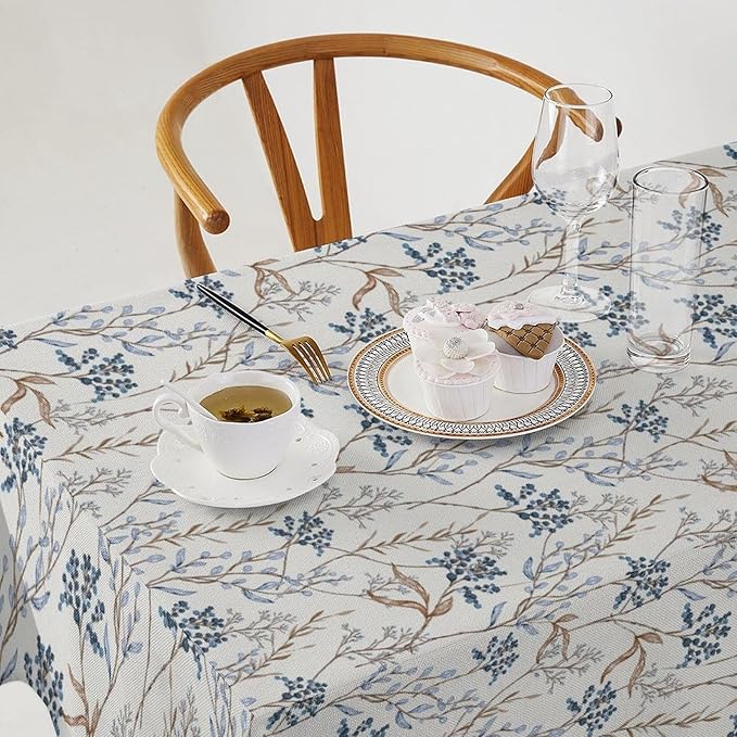 Abstract Geometry Leaf Tablecloth, Thanksgiving Autumn Harvest Fall Watercolor Blue Yellow Leaves Table Cover for Party Picnic Dinner Decor 60x120 Inch Rectangle