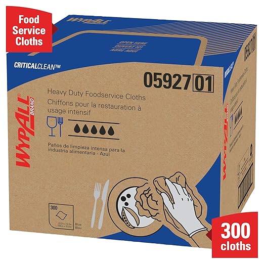 WypAll CriticalClean High Capacity Cloths Heavy Duty Foodservice Wipes (05927), Quarterfold Towels, Blue (1 Box of 300 Sheets, 300 Sheet Total)