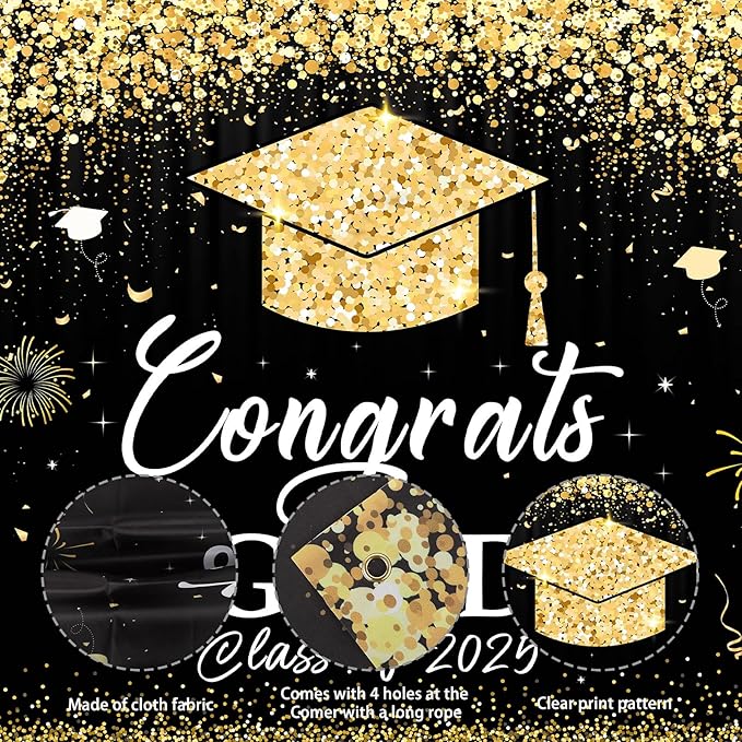 Large School Graduation Party Banner Decorations 72x44 Inch, Graduate Banner for Class of 2025 Ceremony Congratulations Grad School Prom Favors Party Supplies, Garden Flag Photography Background