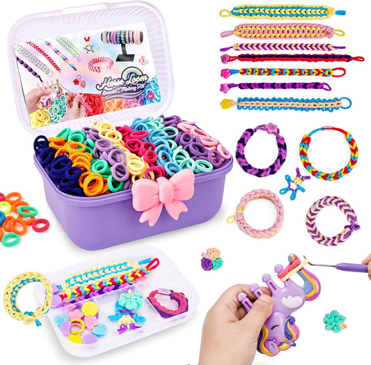 Bracelet Making Kit for Girls Ages 8-12, Weaving Rainbow Bands kit,DIY Toys for Friendship Birthday Gifts for Kids 6 7 9 10 11 13 Year Old, 1200+ Elastic Cloth Rubber Band Fabric Loops