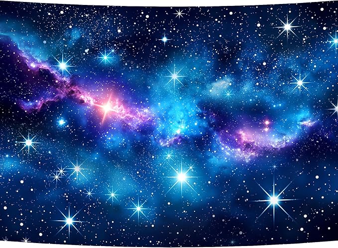 Homewelle Galaxy Stars Starry Night Sky Backdrop 7Wx5H Feet Polyester Fabric Blue Purple Outer Space Universe Nebula Fantasy Decoration Cosmic for Boy Kids Photography Background Photo Shoot Props