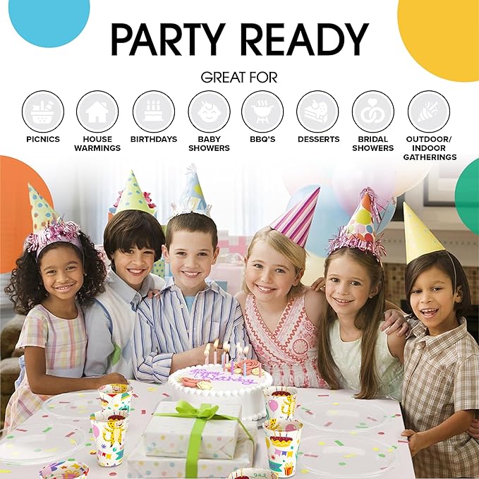 Party Solids Clear Plastic Plates For Party Supplies, Clear Disposable Plates 100 Pieces - 50-7" & 50-9" Heavy Duty 350 GSM Disposable Dinnerware Sets, Plastic Dinnerware Sets