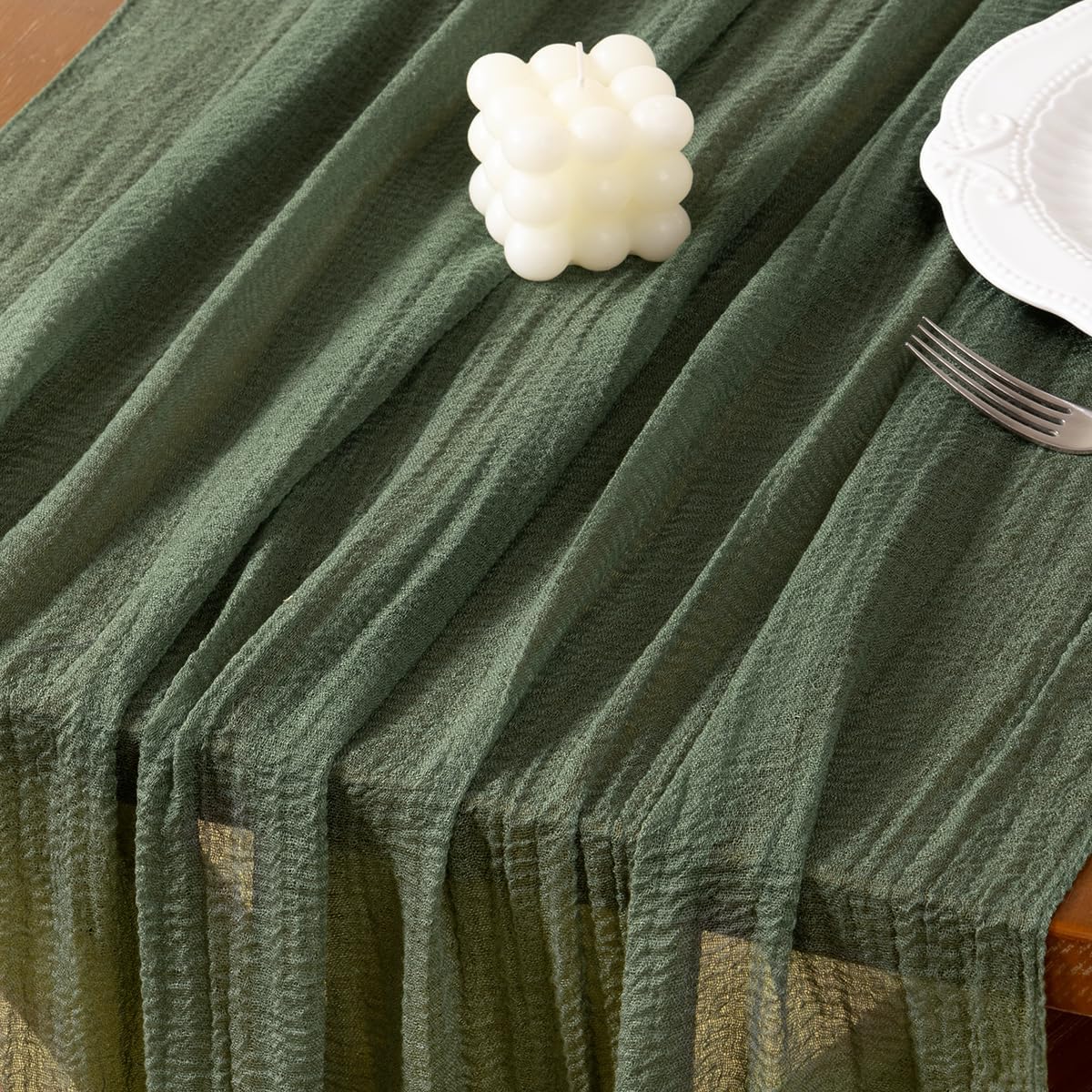 Socomi 3pcs Green Cheesecloth Table Runner Olive Fall Thanksgiving Gauze 120 Inch Rustic Boho Cheese Cloth Runner for Wedding Party Baby Bridal Shower Centerpiece Decoration Holiday Home Decorations