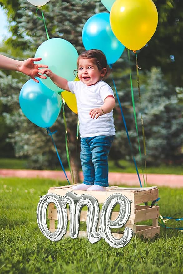 Silver One Balloons for 1St Birthday, 1 Year Old Balloon Birthday Decorations for Boys Girls, Giant Birthday Number One Balloons