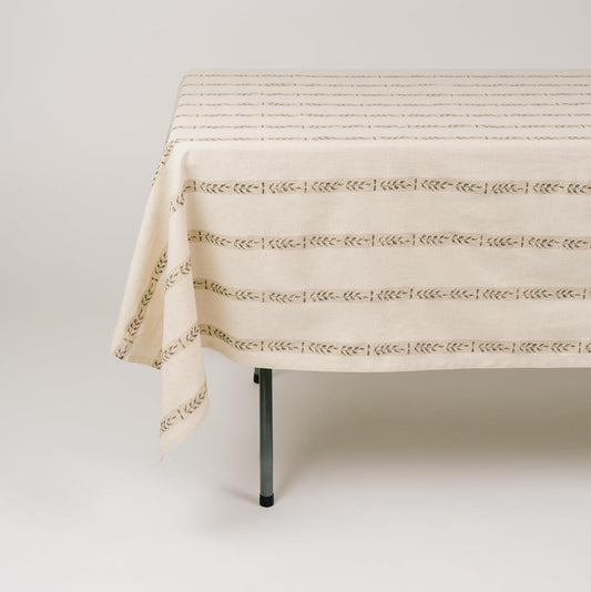 60x120 in Cotton Linen Tablecloth – Rectangular Dining Table Cover with Elegant Pattern for Kitchen, Weddings, Parties, Indoor or Outdoor Picnic and Everyday Decor – Walnut Leaf
