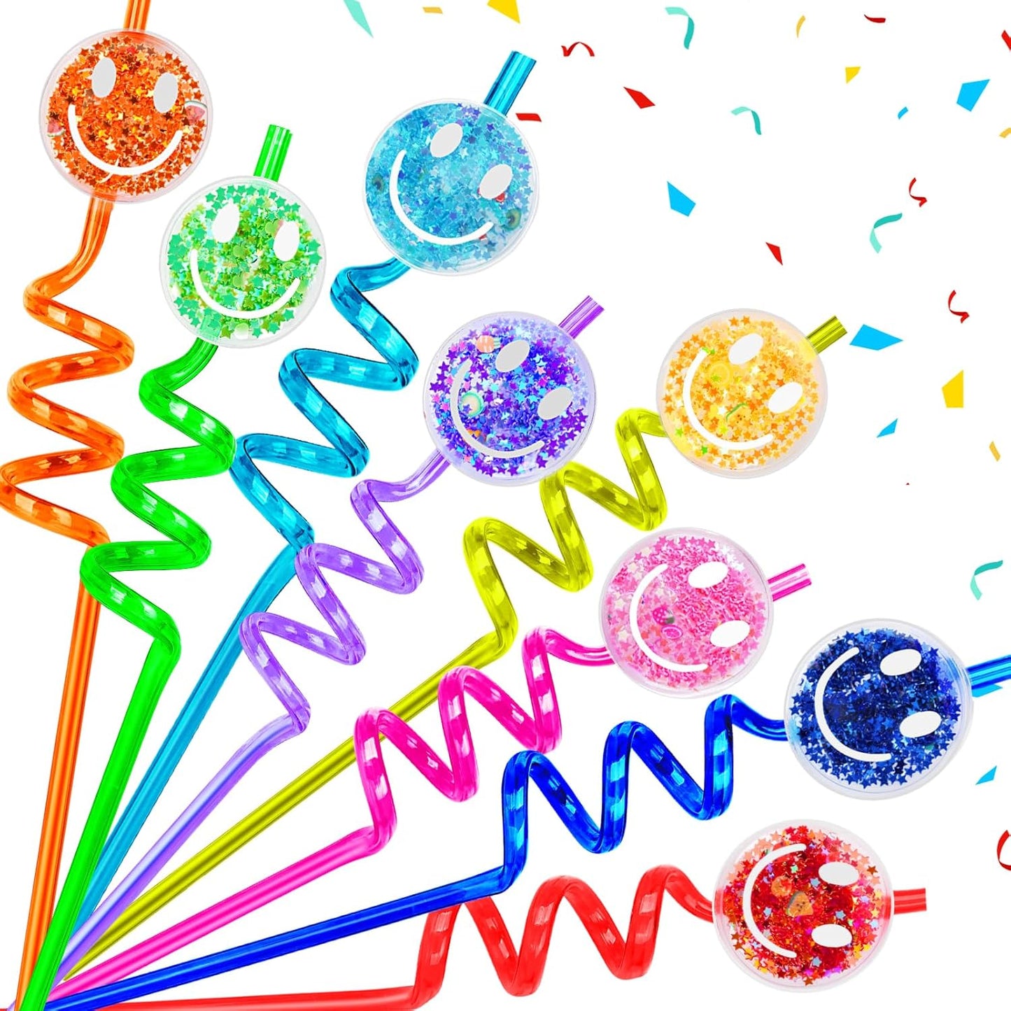 24Pcs Reusable Glitter Smile Straws,Glitter Smile Themed Party Supplies,Happy Pastel Party Decorations, Pink Girl Party With 2Pcs Cleaning Brushs