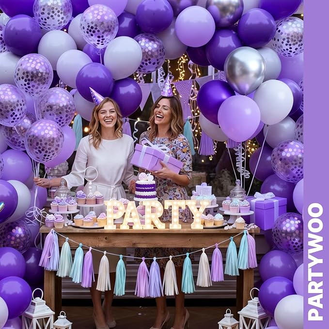 PartyWoo Purple Balloons 65pcs 12 Inch Light Pastel Dark Metallic Purple Lilac Lavender Confetti Balloons for Graduation Baby Shower Birthday Wedding Anniversary Butterfly Princess Party Decorations