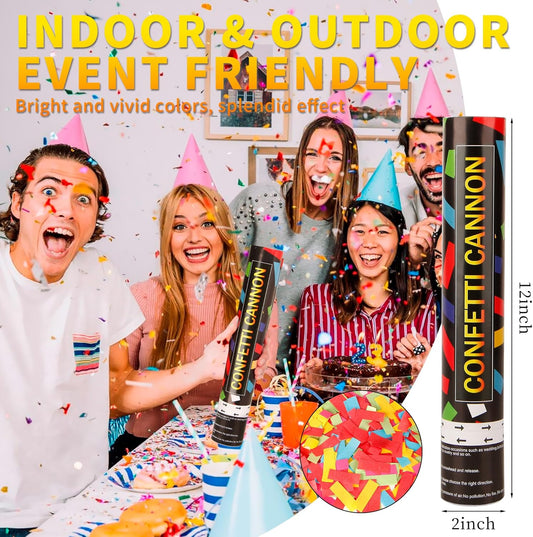 6 Pack 12 Inch Confetti Cannon Multicolor Confetti Popper Party Shooter for Wedding Birthday Graduation Celebration, These Pack of 6 Confetti cannon with Biodegradable Paper Launches 16 ft
