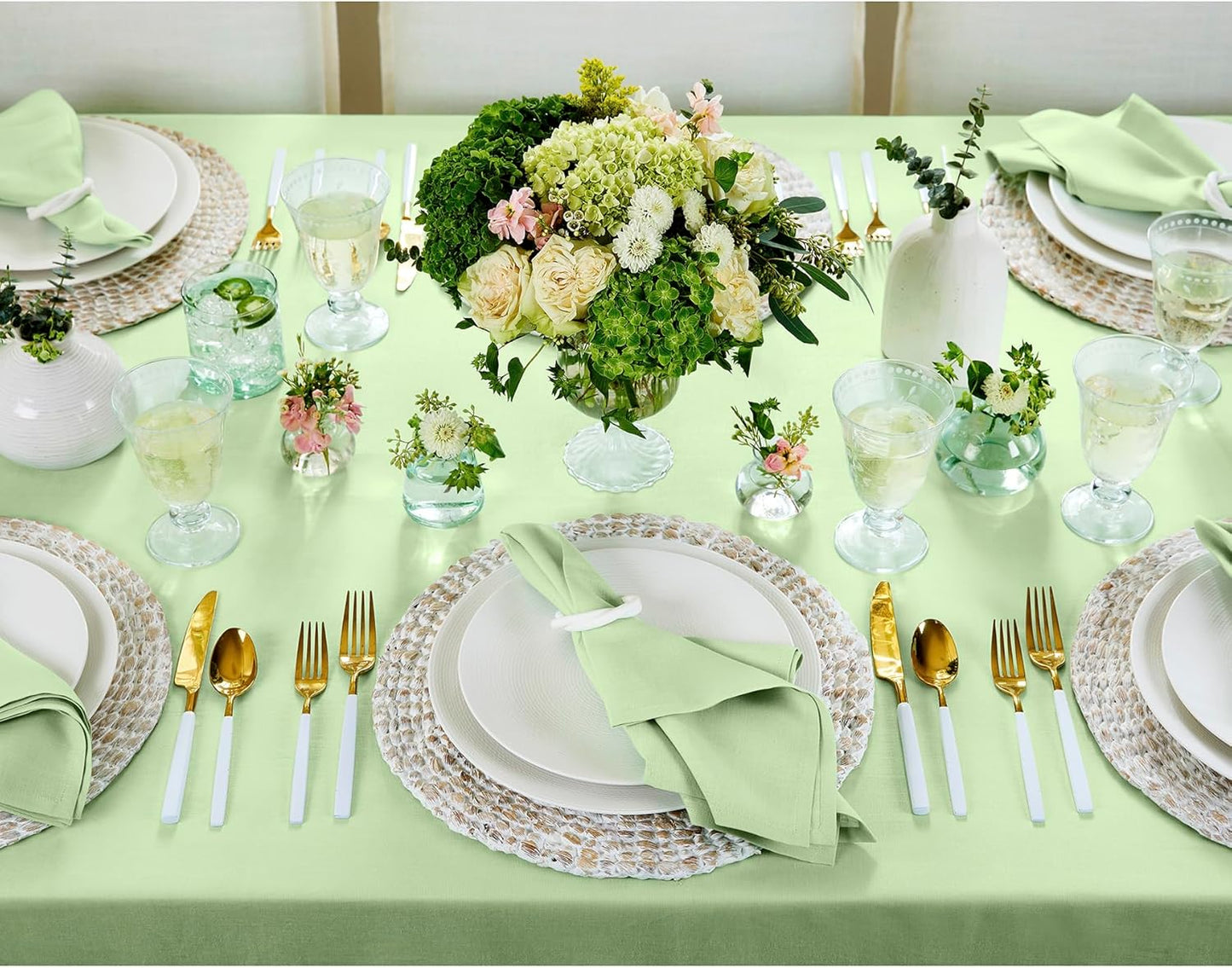 Solino Home Linen Tablecloth for Rectangle Tables 60 x 90 Inch - 100% Pure Linen Pastel Green Table Cloth - Fete, Machine Washable Cloth Tablecloth