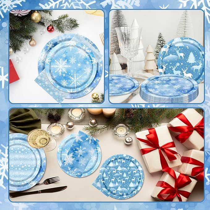 Winter Party Decorations Tableware, 60Pcs snowflake party decorations includes Snowflake Plates and Napkins, Snowflake Winter Wonderland Plates and Napkins for Winter Holiday Christmas Decorations