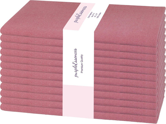 PurpleEssences Set of 12 Cloth Dinner Napkins 100% Cotton 18x18 Inch - Soft Durable Washable - Ideal for Farmhouse Party Fall Thanksgiving - Perfect Everyday Use Table Linen - Dusky Rose