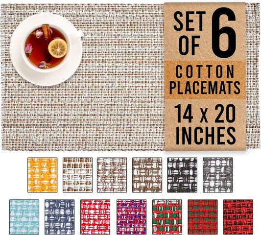 Urban VillaPlacemats for Dining Table 100% CottonPlacemats 14''x20'' Over Sized Tablemats Set of 6 Placemats Egg Shell Two Tone Tablemats for Family Dinners Wedding Parties Everyday UsePlacemats