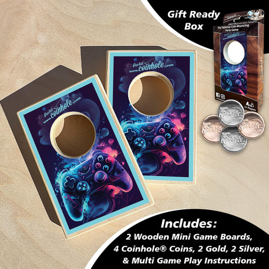 Coinhole Desktop Coin Bouncing Party Game Set | Tabletop Cornhole Board Game | Small Cornhole Travel Game Includes Coins