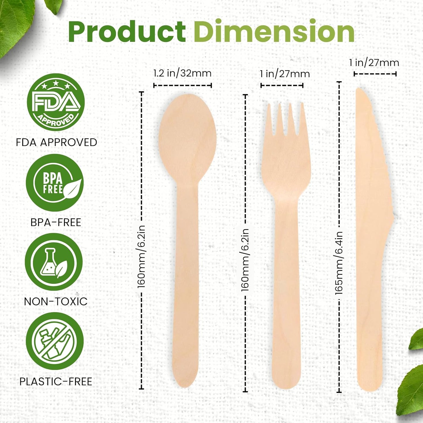 360 PCS Wooden Disposable Cutlery Set – 120 Forks, 120 Knives, 120 Spoons, Compostable Utensils & Plastic-Free Flatware for Party, Camping & Wedding