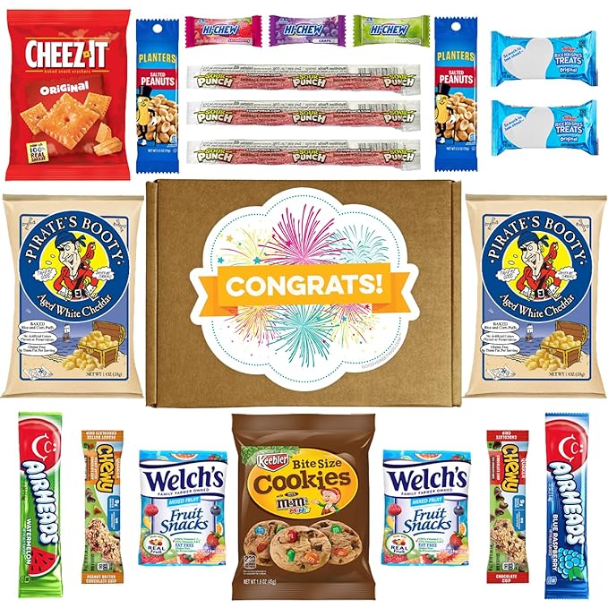Hangry Kits Congratulations Gifts For Men And Women - Send-Congratulations Gift Basket Care Package To A Friend Or Loved One. Delicious Variety Of Comforting Snacks