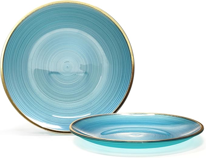 OCCASIONS 240 Blue Plates Pack (120 Guests), Disposable Plastic Dinner Plates Set for Wedding Party - 120x10" Dinner + 120x7" Dessert Plates, Belize in Blue & Gold