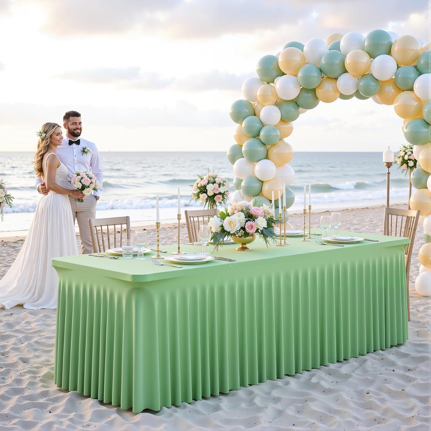 8 Pack Spandex Sage Green Fitted Table Cloth for 6ft Rectangle Tables Sage Green Stretch Tablecloth Table Covers Skirt Banquet Wrinkle Free Tablecloths for Parties Wedding