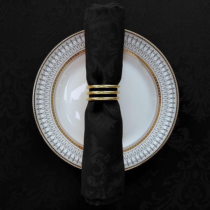 SASTYBALE 4 Pieces Napkin Set, Damask Wrinkle Resistant Soft Polyester Napkins, Fabric Cloth Dinner Napkins for Daily, Wedding, Birthday, Anniversary, Holiday, Parties, Set of 4 (Black, 20X20 Napkin)