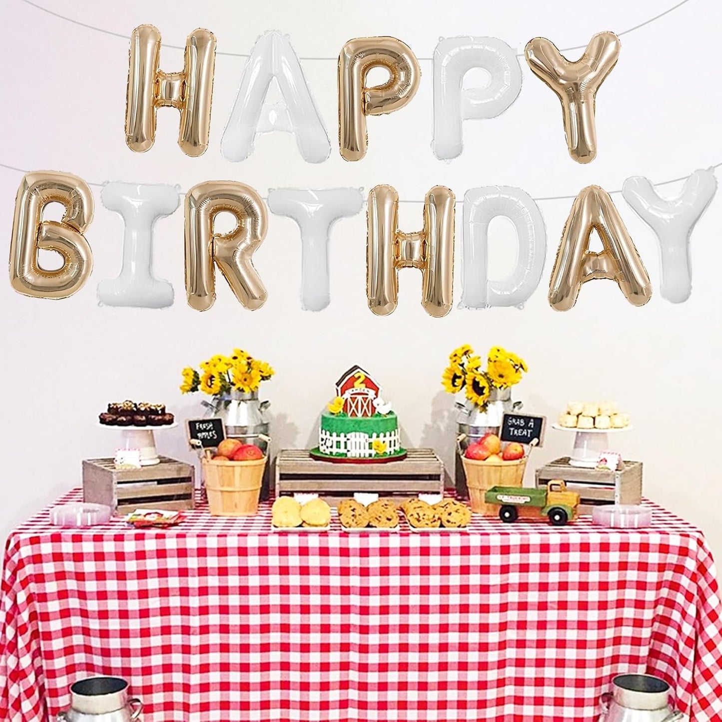 TONIFUL Happy Birthday Balloons Banner 16 Inch Mylar Foil Letters Birthday Sign Reusable for Girls Boys Kids & Adults Birthday Party Decorations Supplies（Champagne Gold White）