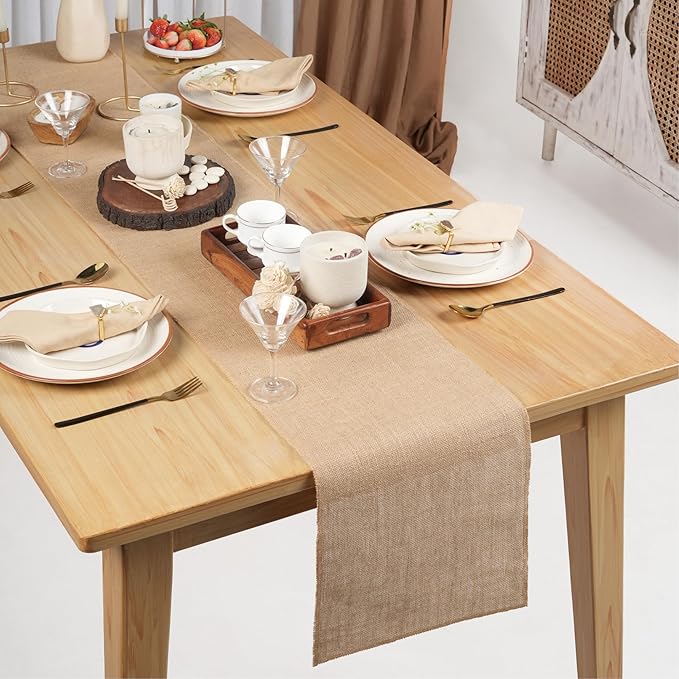 RAJRANG Jute Table Runner Long Burlap Roll Fabric for Party Dining Room Kitchen Wedding Fall Decoration (Natural, L-108 X W-12)
