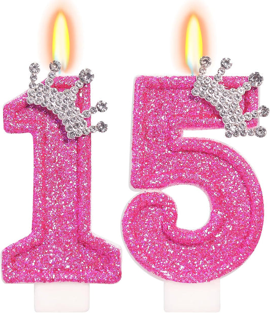 Birthday Candle for Cake, Crown Rose Number Candles, 2.76 inch Number Happy Birthday Candle, Cake Topper Decoration for Birthday Party (Number 15)