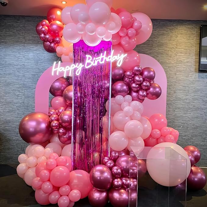 Hot Pink and Pink Balloons Set, 60 Packs 12 Inch Metal Hot Pink Latex Balloons with Confetti Balloon for Girls Women Baby Shower Princess Wedding Valentine's Day Party Birthday Decorations