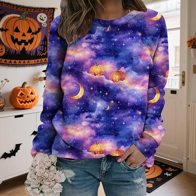 LIZALIG Pullover Cute Sweatshirt Orange Skeleton Fall Festive FunWomens Design Bat Holiday Party Outings Pumpkin Print
