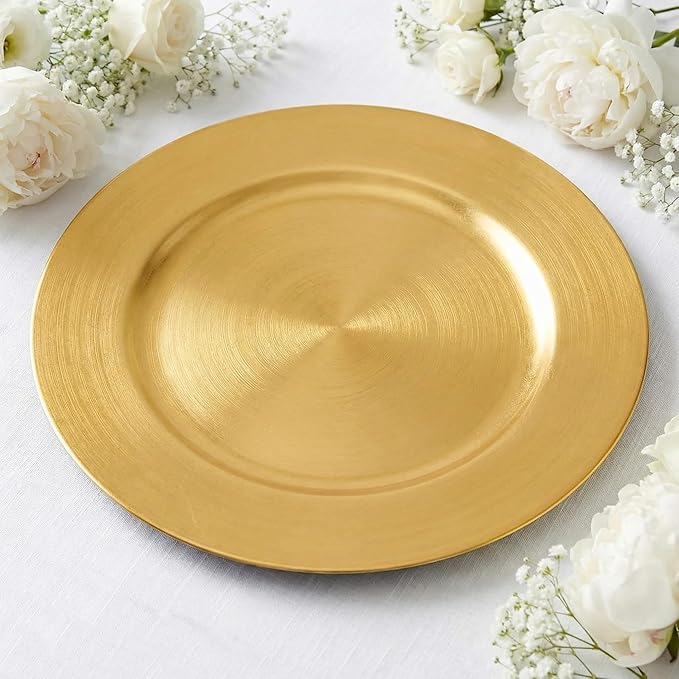 13inch Round Plastic Charger Plates Set of 8,Gold Charger for Dinner Plates,Decorative plates for Wedding,Party,Event Tabletop. (Metallic foil Gold)