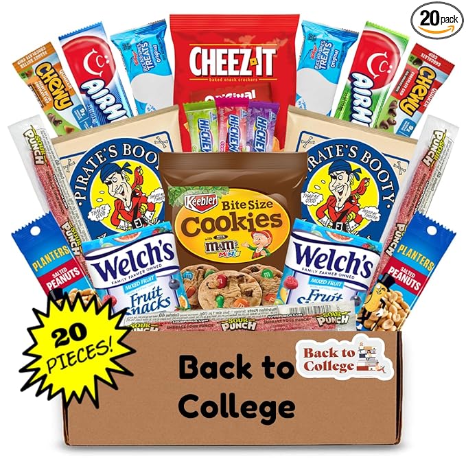 Hangry Kits Back to College Snack Box – 20-Piece Assorted Snack Care Package for Students – College Essentials for Dorm Life, Studying, Exams, or Gifts – Sweet & Savoury Variety Pack