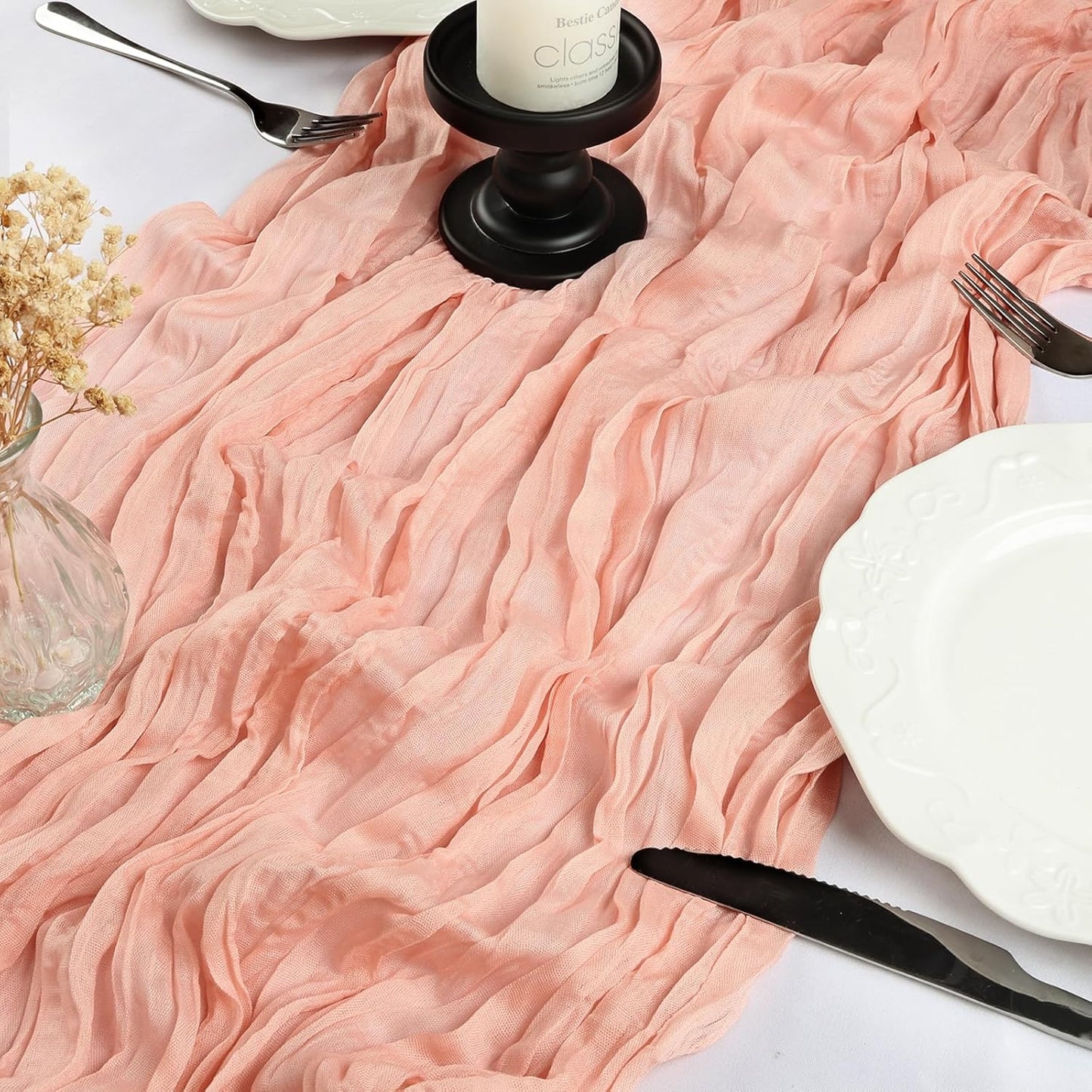 6 Pack 10FT Blush Pink Cheesecloth Table Runner 35x120 Inch Gauze Rustic Boho Table Runner Cheese Cloth for Wedding Decor Birthday Party Bridal Baby Shower Table Centerpiece Decoration